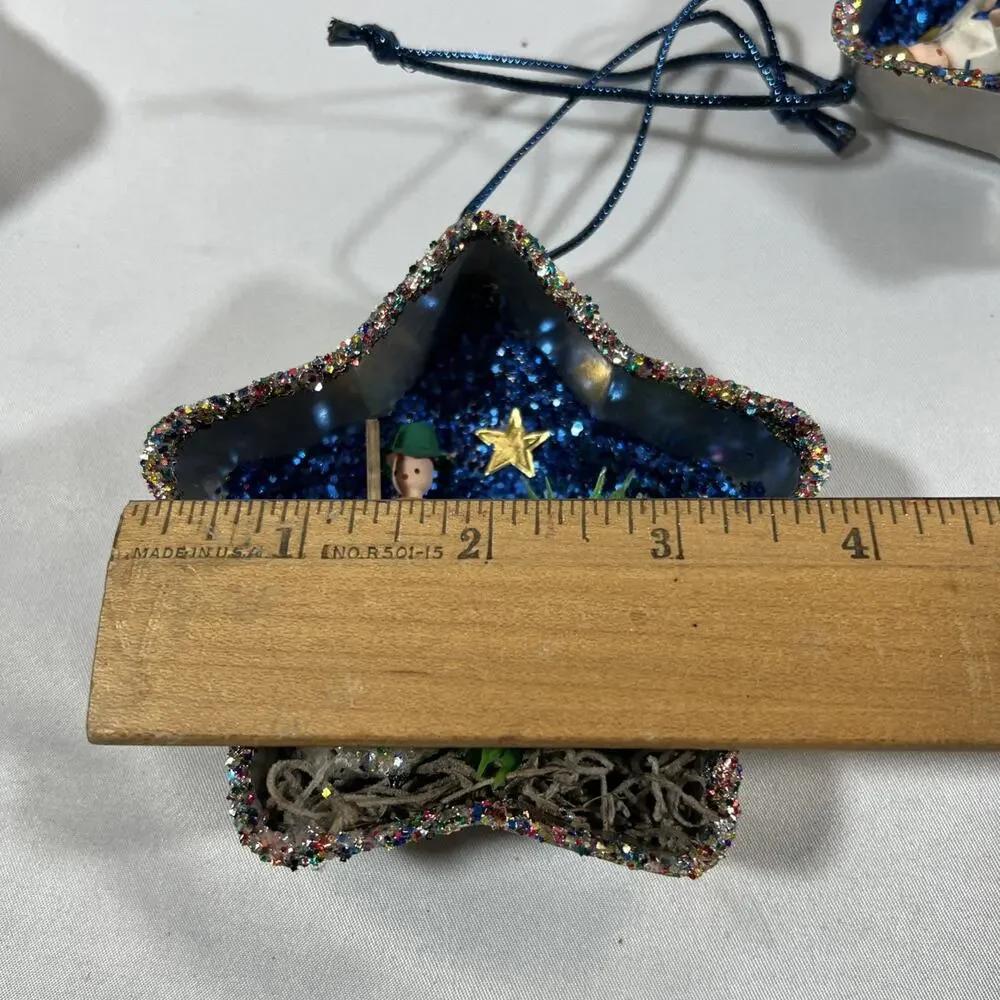 Handmade Vintage Star Tart Tins Nativity Trio Set of 3 Ornaments Glitter Diorama